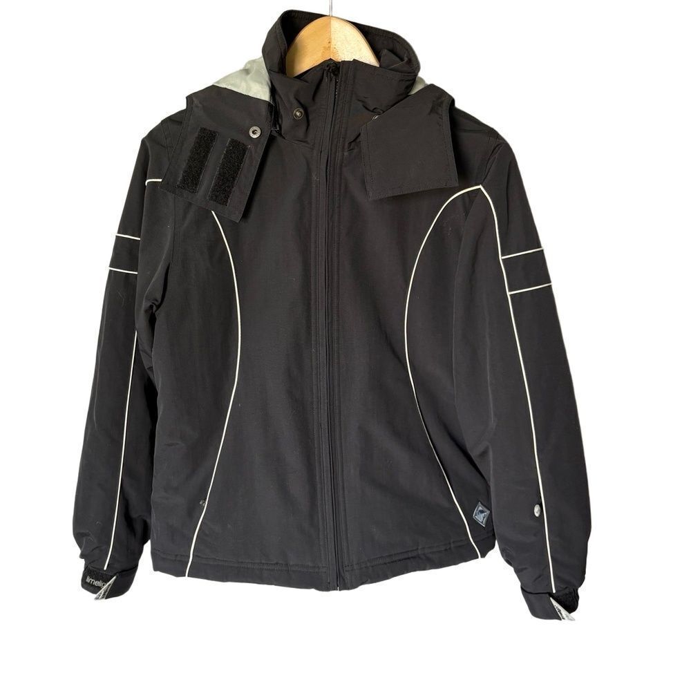 Limelight Jacket Womens Size Small Black Ski Hooded Full Zip White Piping Retro